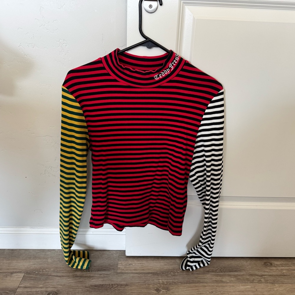 Teddy Fresh Red and Green Striped Long Sleeve Top
